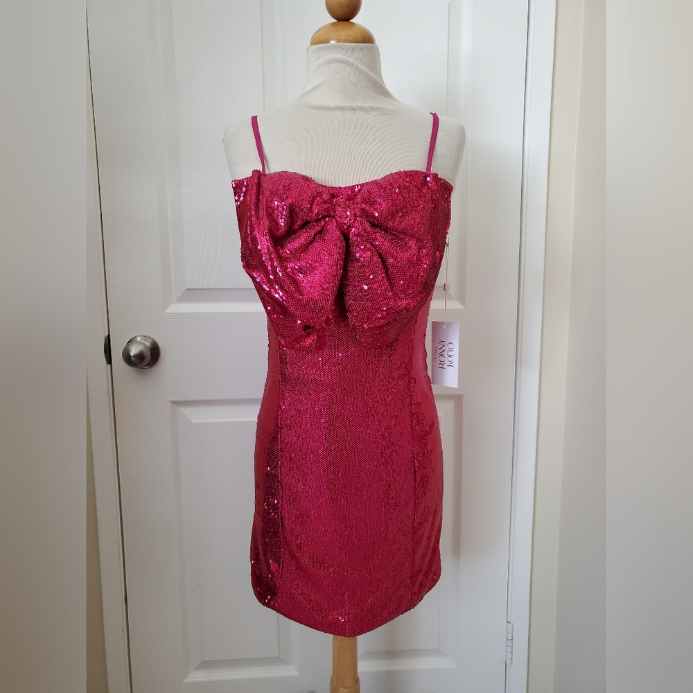 Ronny Kobo Linsay Pink Sparkle Sequins Cocktail Mini Dress Women's Size Medium